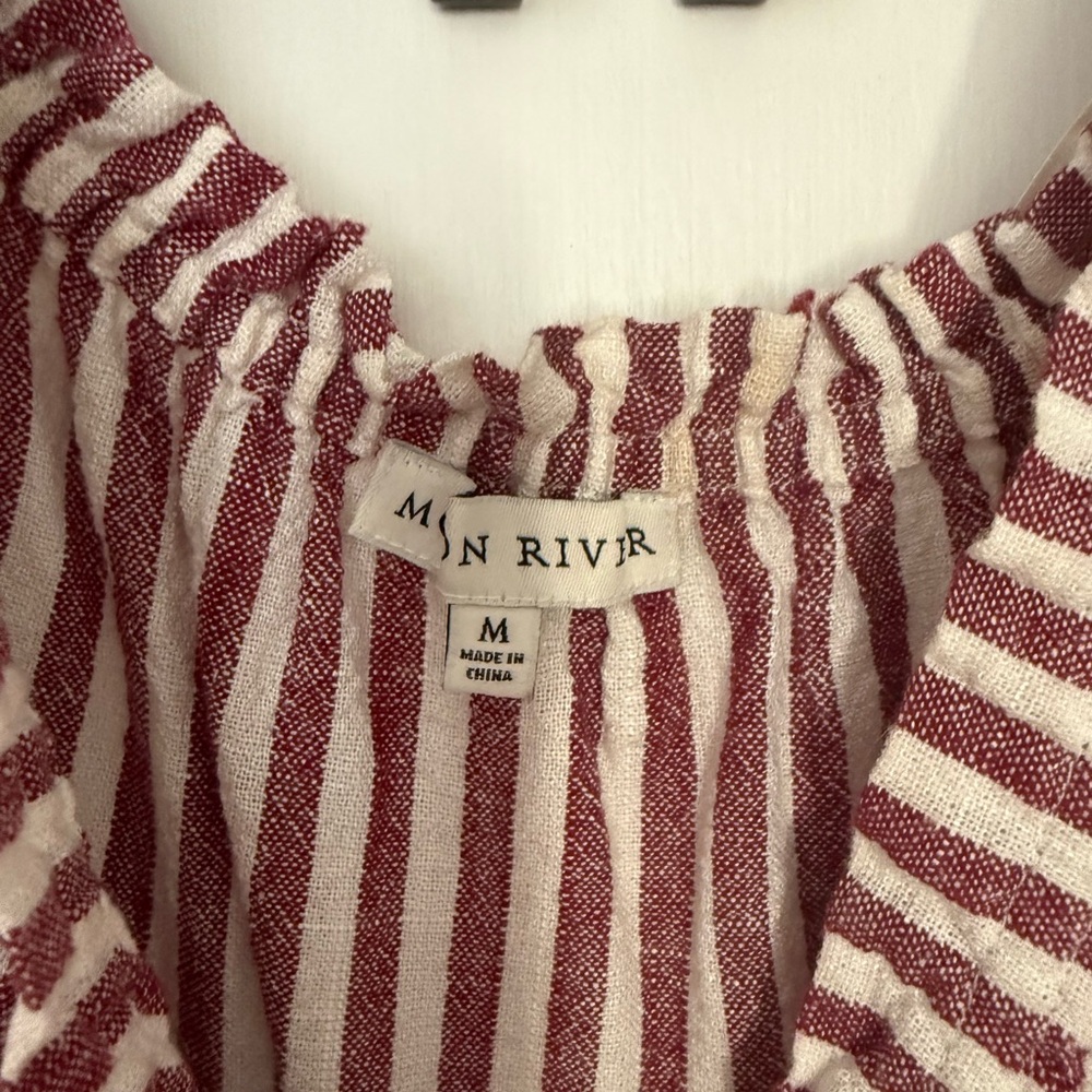 Moon River Free People Off-Shoulder Pink and White Striped Jumpsuit - Picture 4 of 5